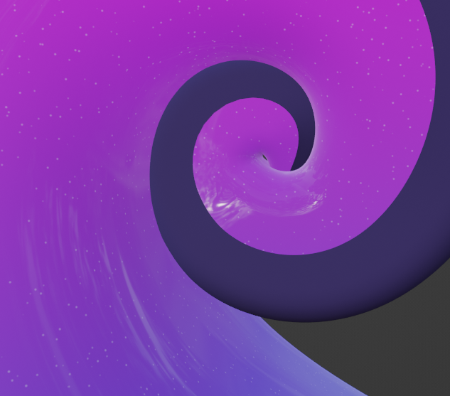 close-up of the tail, showing the subtle sparkles in the neon regions (as well as a small hole in the center of the spiral which i couldn't figure out how to remove)