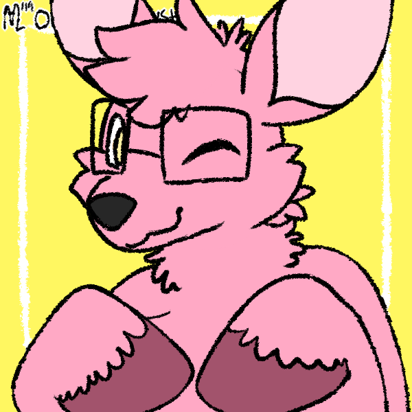 all-pink anthro deer with glasses winking at the viewer