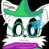 headshot of tails from a very bad comic, turned pure white, with a sans eye, and Ralsei's clothes ms painted on