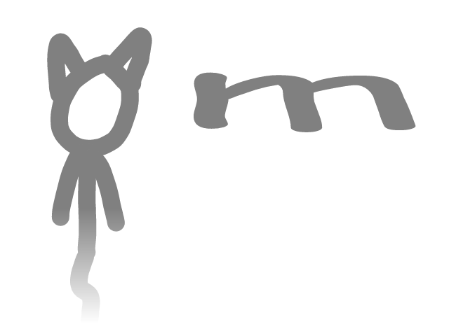 same creature, now a ghost, saying "m" in very stretched comic sans